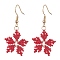 Glass Seed Braided Snowflake Dangle Earrings, Golden 304 Stainless Steel Wire Wrap Christmas Earrings for Women, Red, 42mm, Pin: 0.7mm