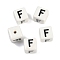 Porcelain Beads, Square with Letter, Letter F, 8.5x8.5x8.5mm, Hole: 1.6mm