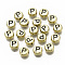 Plating Acrylic Beads, Horizontal Hole, Flat Round with Letter, Golden Plated, Black, Letter.P, 7x4mm, Hole: 1.2mm.