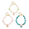 3Pcs Natural Moonstone & Rose Quartz & Synthetic Turquoise Chips & Shell Pearl Beads Bracelets Sets BJEW-JB12413-2
