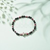 Natural & Synthetic Mixed Gemstone Beaded Stretch Bracelet with Clear Cubic Zirconia Cross for Women BJEW-JB08247-01-2
