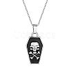 Halloween Theme 304 Stainless Steel Black Enamel Coffin with Skull Pendant Necklaces for Men LS-NJEW-Z090-01P-1