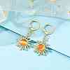 Golden Alloy Sun Shape Dangle Leverback Earrings with Cat Eye EJEW-JE05587-03-2