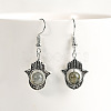 Natural Crystal Stone Hamsa Hand & Round Dangle Earrings UB8598-7-1