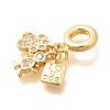 Brass Clear Cubic Zirconia Paw Print & Girl & Letter European Dangle Charms KK-U048-26G-2