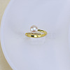 Natural Freshwater Pearl with Clear Cubic Zirconia Cuff Rings WGACE42-25-1