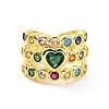Colorful Cubic Zirconia Heart Open Cuff Ring RJEW-C061-03G-2