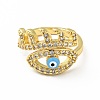 Enamel Horse Eye Open Cuff Ring with Clear Cubic Zirconia RJEW-A008-02G-2