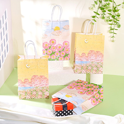 10Pcs 2 Colors Paper Flower Pattern Printed Carry Storage Tote Bags ABAG-TA0001-49A-1