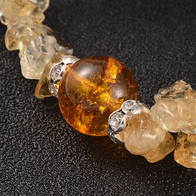 Chips Natural Citrine(Dyed & Heated) & Quartz Crystal(Dyed & Heated) Beaded Stretch Bracelets BJEW-JB02131-06-1
