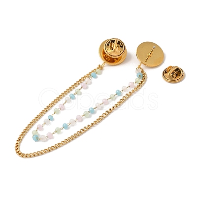 304 Stainless Steel & Dyed Stone Round Hanging Chain Brooch JEWB-S021-01G-02-1