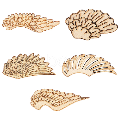 25 Pairs 5 Styles Unfinished Wooden Wing Cutouts WOOD-GF0010-37-1