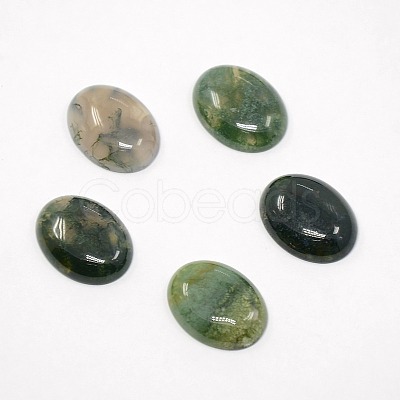 Mixed Oval Shape Natural Moss Agate Cabochons G-N0070-15x20mm-01-1