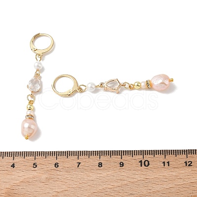 Teardrop Brass & Natural Cultured Freshwater Pearl Hoop Earrings EJEW-JE07012-1