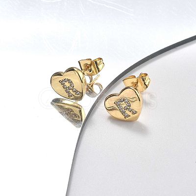 Rack Plating Brass Micro Pave Clear Cubic Zirconia Stud Earrings EJEW-K299-01G-1