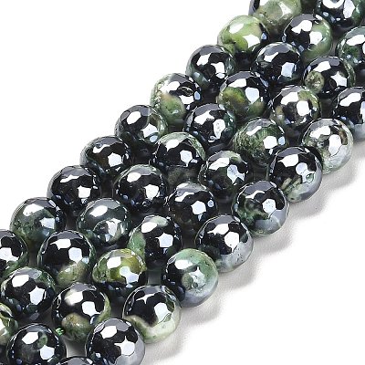 Electroplated Natural Fire Crackle Agate Round Beads Strands G-G0006-A02-04-1