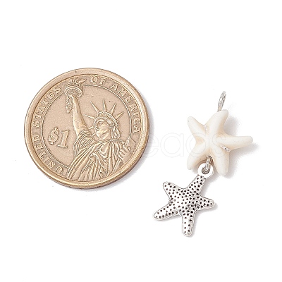 7Pcs 7 Styles Natural Howlite Starfish & Alloy Sea Animals Pendants PALLOY-JF03752-02-1