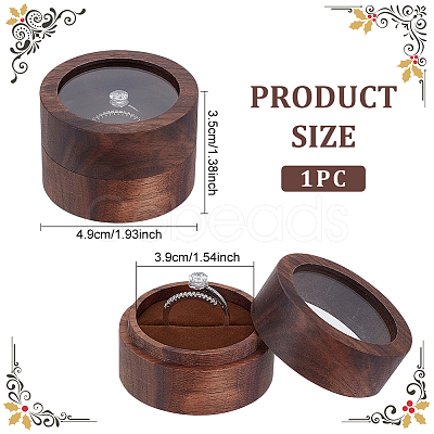 Column Wood Finger Rings Box with Acrylic Visible Window CON-WH0089-17A-1