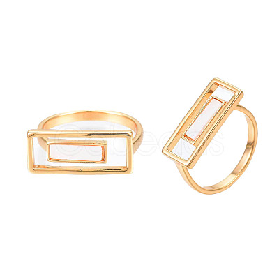 Natural Shell Rectangle Finger Ring RJEW-N039-01-1