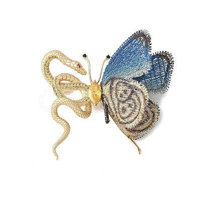 Snake & Butterfly Brass Micro Pave Cubic Zirconia Brooches JEWB-V003-04G-1