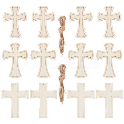 15Pcs 3 Styles Unfinished Wood Cross Pendants WOOD-AR0001-31-1