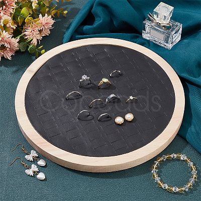 92-Slot Wooden Ring Jewelry Display Round Tray EDIS-WH0030-20B-1