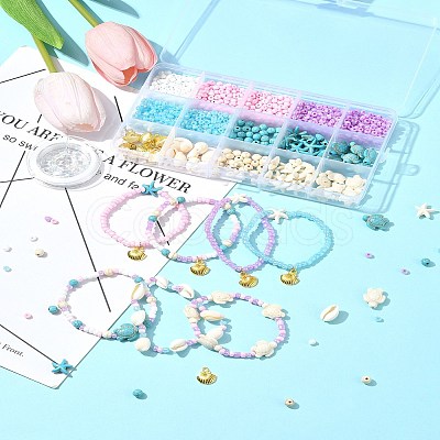 DIY Synthetic Turquoise & Seed Beads Bracelets Making Kits DIY-FS0007-01-1