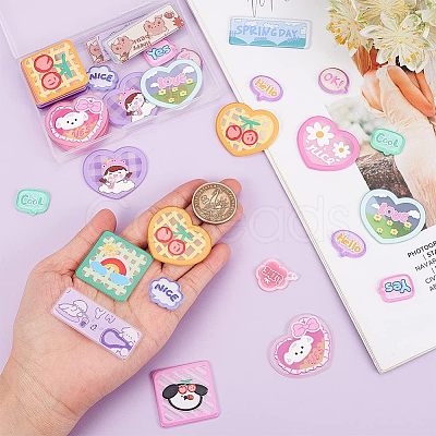 CHGCRAFT 38Pcs 19 Style Transparent Printed Acrylic Cabochons TACR-CA0001-16-1