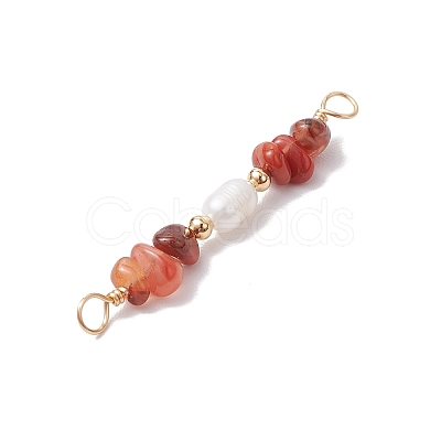 Natural Carnelian Chip & Natural Cultured Freshwater Pearl Rice Beaded Connector Charms PALLOY-JF03707-01-1