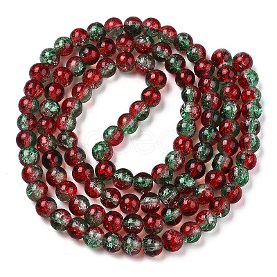 Two-Tone Crackle Baking Paint Transparent Glass Beads Strands CCG-T004-8mm-06-1