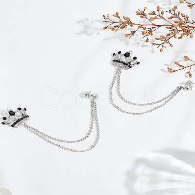 2Pcs Rhinestone Crown Hanging Chain Brooch JEWB-LP0004-97-1