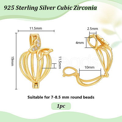 1Pc 925 Sterling Silver Micro Pave Clear Cubic Zirconia Bead Cage Pendants STER-PH0004-87-1