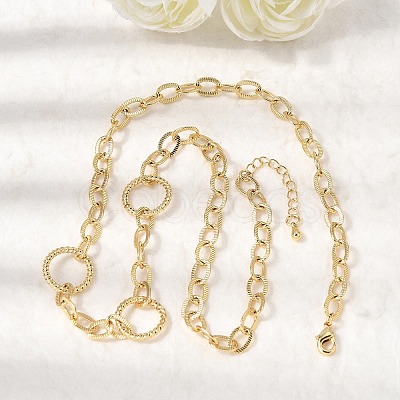 Brass Textured Cable Chain with Rind Link Necklaces NJEW-L013-07G-1