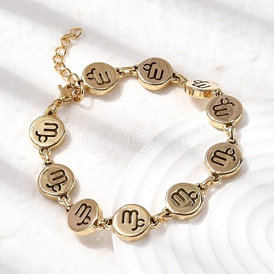 12 Constellations 304 Stainless Steel Link Chain Bracelets BJEW-I239-01G-01-1