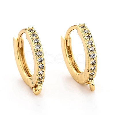 Brass Micro Pave Clear Cubic Zirconia Huggie Hoop Earring Findings EJEW-O107-01G-1