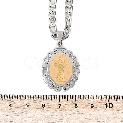 Oval with Virgin Pattern 201 Stainless Steel Pendant Necklaces for Men Women NJEW-K283-22G-1