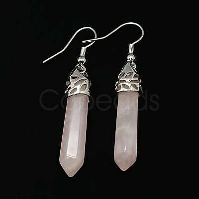 Fashion Natural Rose Quartz Dangle Earrings EJEW-G073-8-1