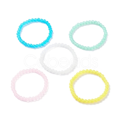 6.5MM Imitation Jade Glass Round Beaded Stretch Bracelet for Women BJEW-JB07658-1