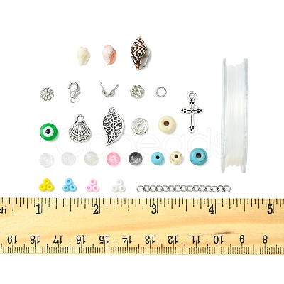 DIY Summer Glass & Synthetic Magnesite & Shell Bangle Making Kits DIY-FS0007-91-1