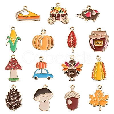 15Pcs 15 Styles Thanksgiving Day Alloy Enamel Pendants FIND-YW0005-79-1