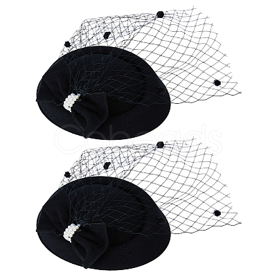 Bowknot Wool Felt Fascinators Pillbox Hat with Iron Alligator Hair Clips MRMJ-WH0077-113B-1