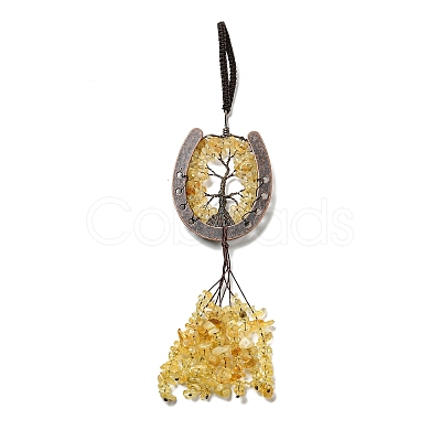 Natural Yellow Quartz Chip Tree of Life Pendants Decoration G-F733-06D-1