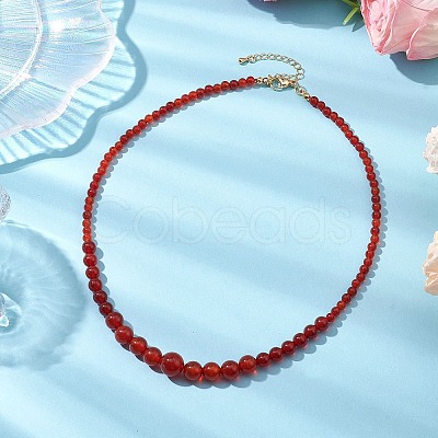 Round Natural Carnelian(Dyed & Heated) Beaded Neckiaces NJEW-JN05003-1