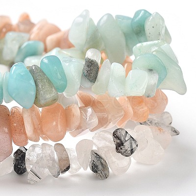 Chips Natural Rutilated Quartz & Flower Amazonite & Sunstone Beaded Stretch Bracelets Sets BJEW-JB05332-06-1