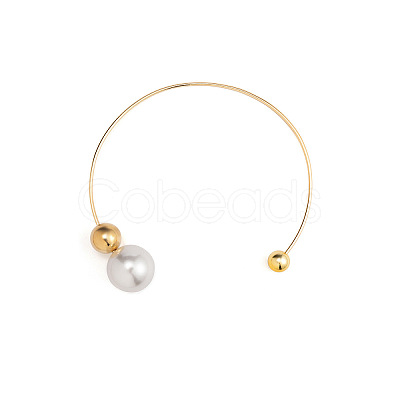 Imitation Pearl & CCB Plastic Round Ball Brass Cuff Torques Necklaces WG64653-01-1