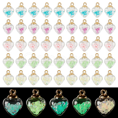 50Pcs 5 Colors Luminous Glass Pendants GLAA-PH0002-59-1