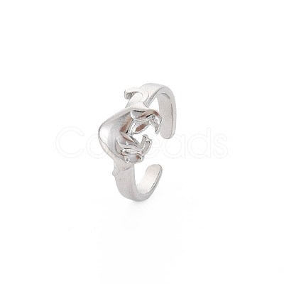 Non-Tarnish 304 Stainless Steel 12 Constellations/Zodiac Signs Open Cuff Ring for Women RJEW-S405-156P-K-1