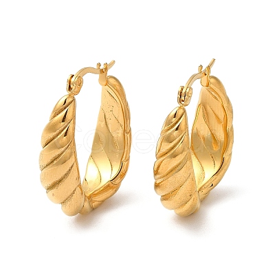 Ion Plating(IP) 304 Stainless Steel Grooved Oval Hoop Earrings EJEW-K244-40G-1