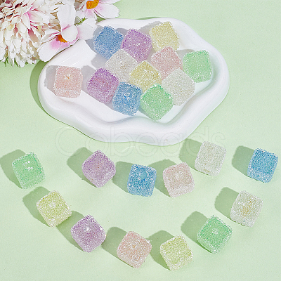 24Pcs 6 Colors Drusy Cube Resin Rhinestone Beads RESI-PA0001-43B-1