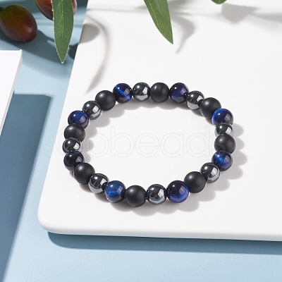 Round Stone Beads Stretch Bracelets BJEW-JB07259-02-1